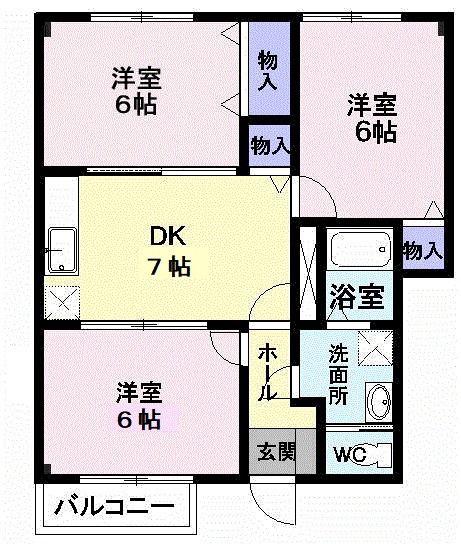 ソレーユB(3DK/1階)の間取り写真