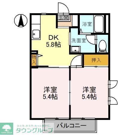 ハイツ関口(2K/1階)の間取り写真