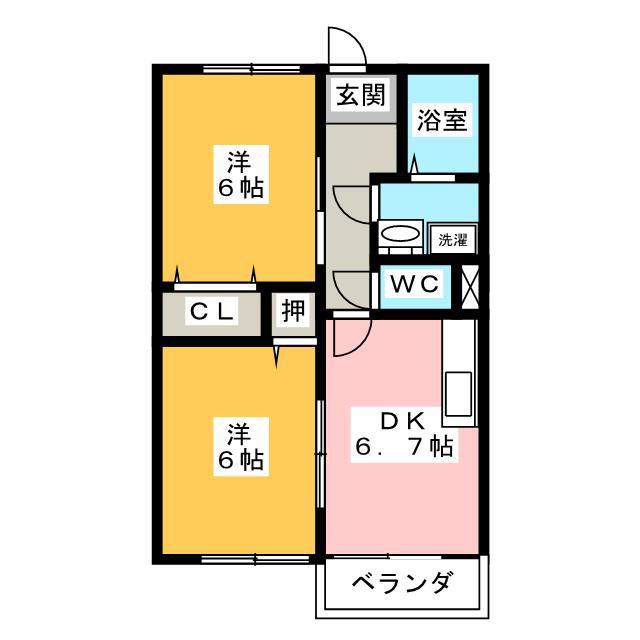メゾン浜郷B(2DK/2階)の間取り写真