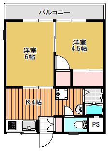 小齊平ハイツB棟(2K/2階)の間取り写真