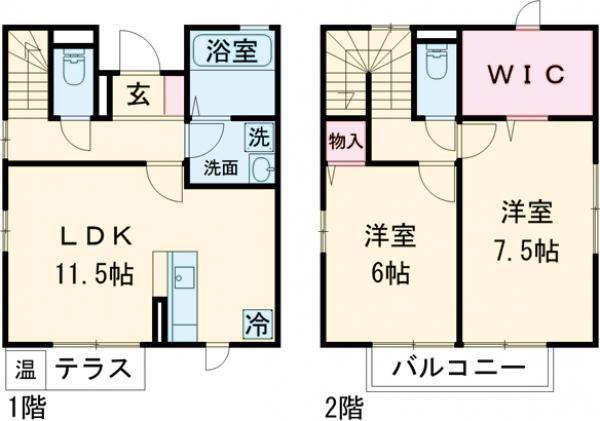 サウスヒル A棟(2LDK/1階)の間取り写真