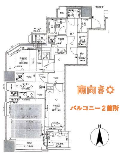 クレヴィアタワー大阪本町(2LDK/7階)の間取り写真