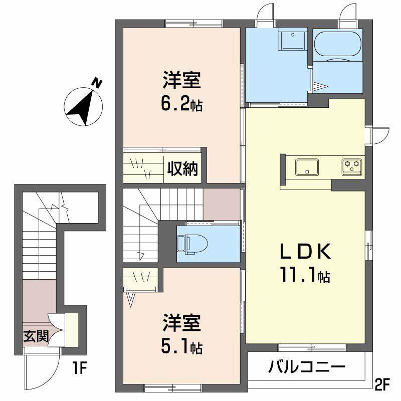 フィオーレ(2LDK/2階)の間取り写真