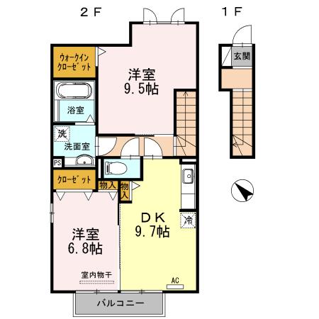 D-SQUARE(2DK/2階)の間取り写真
