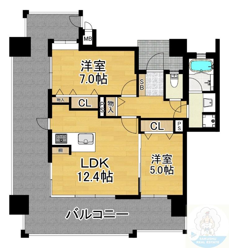 エイルマンション博多駅(2LDK/3階)の間取り写真