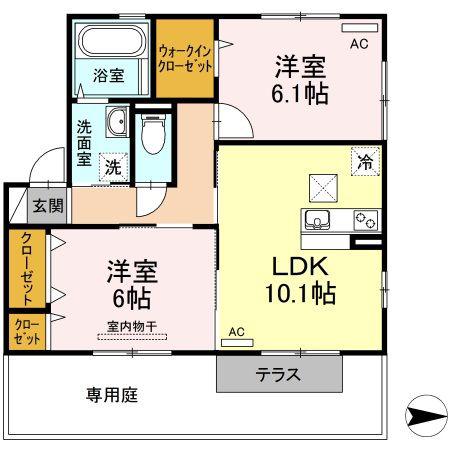 サントリーニ(2LDK/1階)の間取り写真