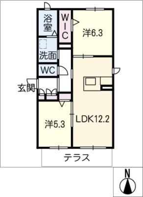 シャーメゾン鶴里(2LDK/1階)の間取り写真