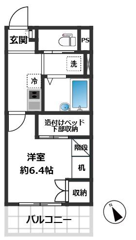 サンライズ西船橋(1K/4階)の間取り写真