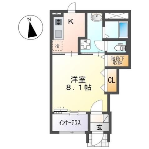 リアン五日市中央(1K/1階)の間取り写真