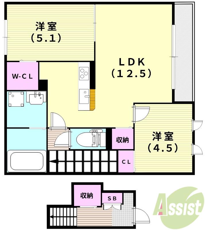 クリスタル三和(2LDK/2階)の間取り写真