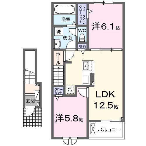 エーエスコート グレイス(2LDK/2階)の間取り写真