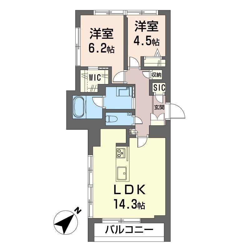 ミライザ桜丘(2LDK/2階)の間取り写真