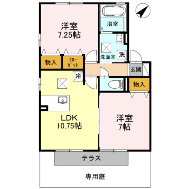 ウィルモア・ロッシェB棟(2LDK/1階)の間取り写真