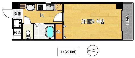 グレイスコート(1K/6階)の間取り写真