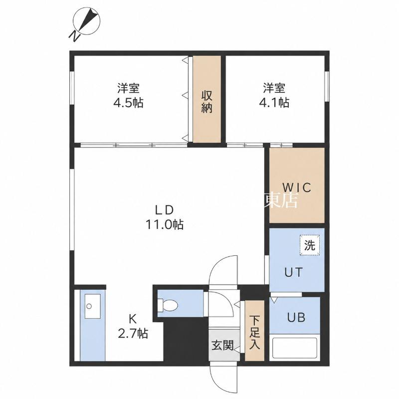 PROGRESS東区役所前(2LDK/2階)の間取り写真