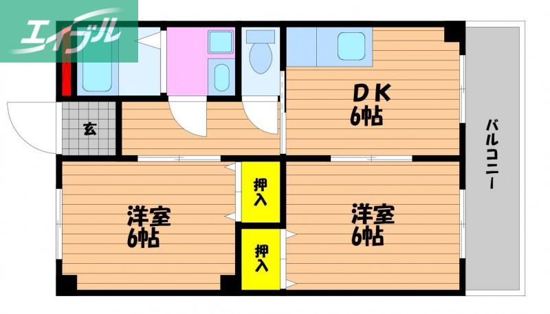 アンダンテ辰巳(2DK/3階)の間取り写真
