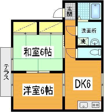 プレジール倉本A棟(2DK/1階)の間取り写真