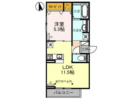 セッティエーム高崎 B(1LDK/3階)の間取り写真