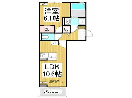 ライフコア南俣(1LDK/2階)の間取り写真