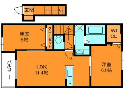 メープル ヴィラ(2LDK/2階)の間取り写真