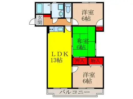 ベルクオーレ上池田(3LDK/3階)の間取り写真