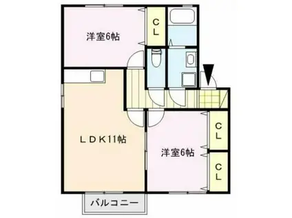 カーサ江戸屋敷(2LDK/2階)の間取り写真