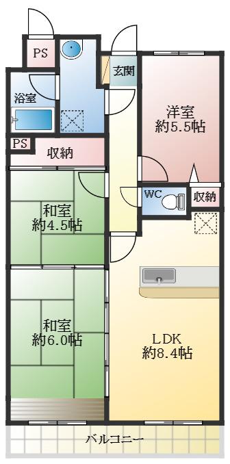 ルキア国分(3LDK/4階)の間取り写真