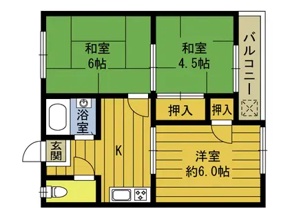 乙津アパート(3K/2階)の間取り写真