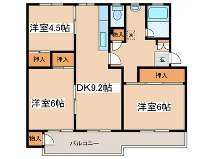 田園青葉台団地17号棟(3DK/2階)の間取り写真