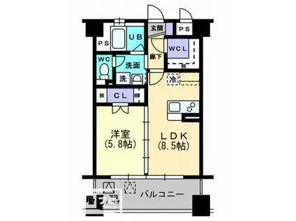 ロータス高松(1LDK/4階)の間取り写真