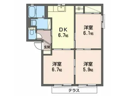 ＪＲ和歌山線 妙寺駅 徒歩5分 2階建 築25年(3DK/1階)の間取り写真