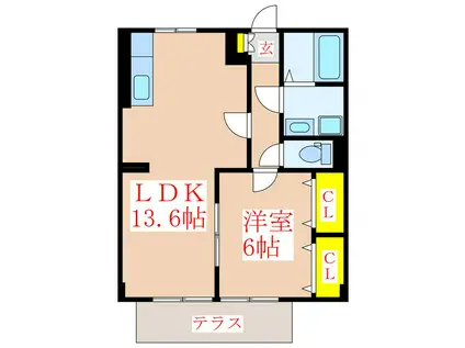レジデンスチョコ(1LDK/1階)の間取り写真