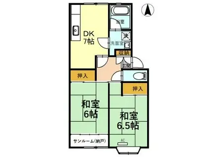 ベルビューK(2DK/1階)の間取り写真