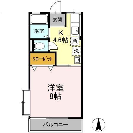 ソレイユあさか(1K/2階)の間取り写真