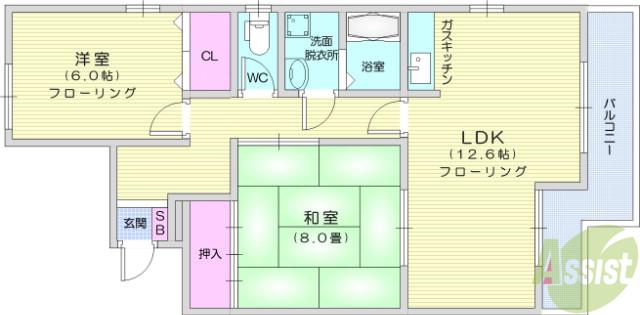 ＪＲ東北本線 南仙台駅 徒歩18分 2階建 築31年(2LDK/2階)の間取り写真