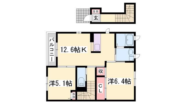オアシスハイツB棟(2LDK/2階)の間取り写真