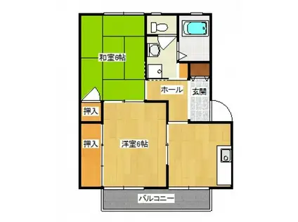 パルテールA棟(2DK/2階)の間取り写真