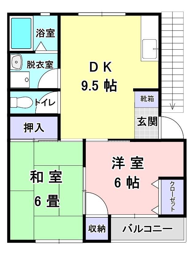 グリーンコート木の下 A棟(2DK/2階)の間取り写真