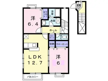 ヴィラージュI(2LDK/2階)の間取り写真