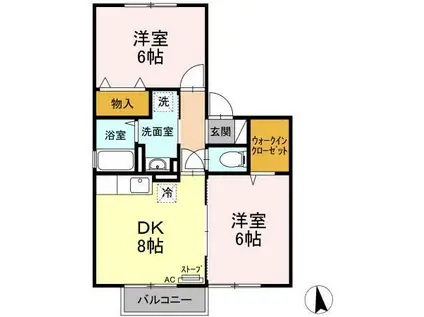 カーサ・セフィーラ(2DK/2階)の間取り写真