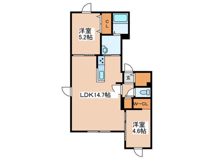 JANUS RESIDENCES月寒中央(2LDK/4階)の間取り写真