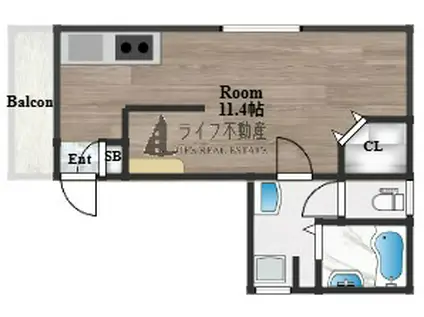 MAISON DE CHANTON 枚岡(ワンルーム/3階)の間取り写真