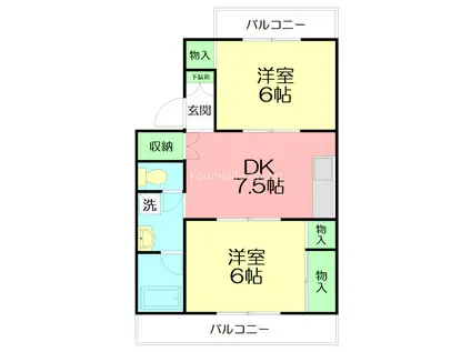 大六天マンション(2DK/2階)の間取り写真