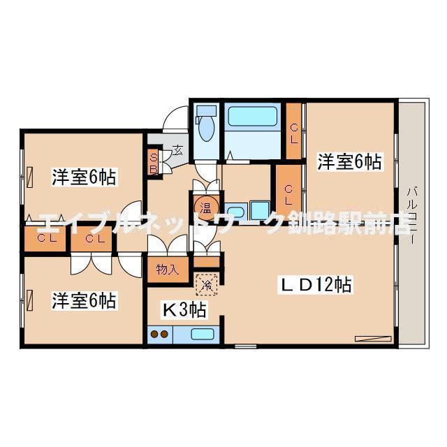 ビラ新釧路(3LDK/3階)の間取り写真