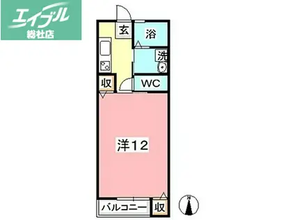 イオンB棟(1K/1階)の間取り写真