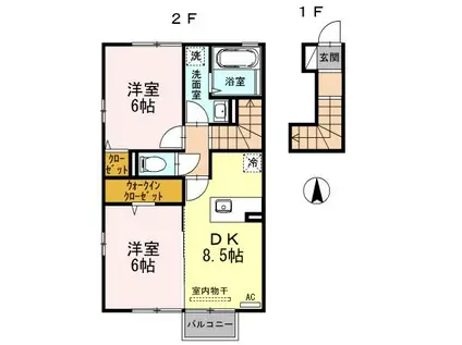 ＪＲ城端線 東野尻駅 徒歩15分 2階建 築13年(2DK/2階)の間取り写真