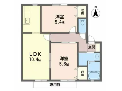 ウィンディアUWABARA B棟(2LDK/1階)の間取り写真