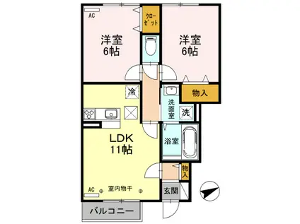 プレシャス藤岡 A棟(2LDK/1階)の間取り写真