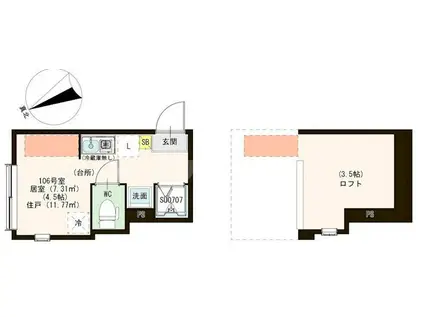 ヴェローナ平井(ワンルーム/1階)の間取り写真