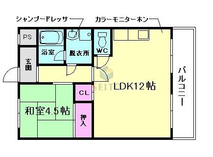 グレイスガーデン豊中(1LDK/5階)の間取り写真